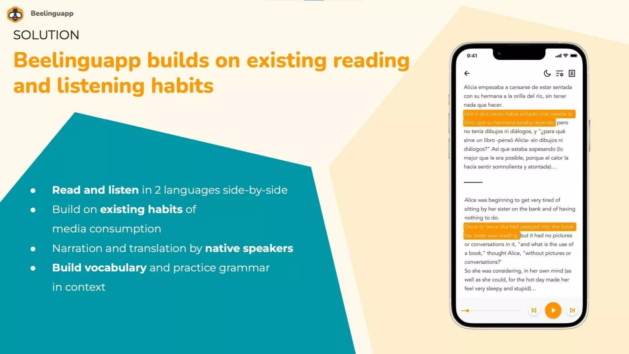 Beelinguapp pitch deck slide 3