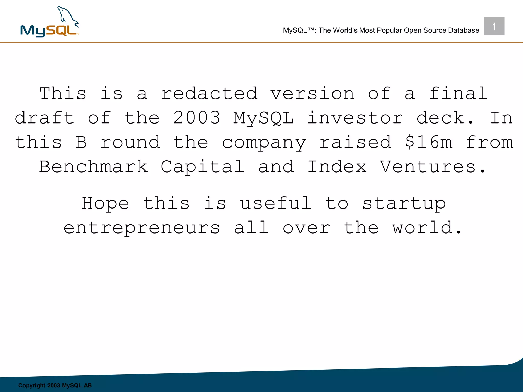 MySQL pitch deck slide 1